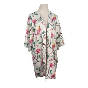 Soft Surroundings Size XL Silky Kimono Cardigan Jacket Topper Birds Floral